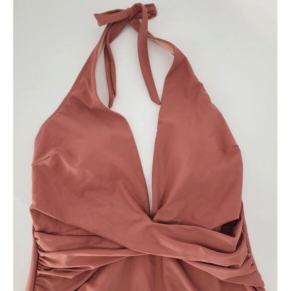 Cupshe Halter Cross Front One-Piece Swimsuit Pink Rose Women’s Size Large - Picture 4 of 10